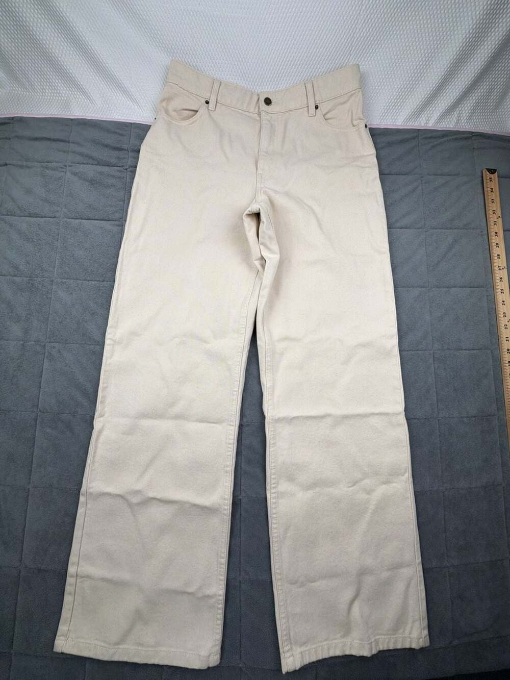 Sézane Wide Leg Trousers Ecru Off-White Denim Pants Size FR 42 US 10